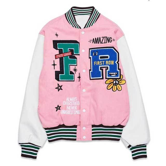 Letter Design Striped Baseball Jacket