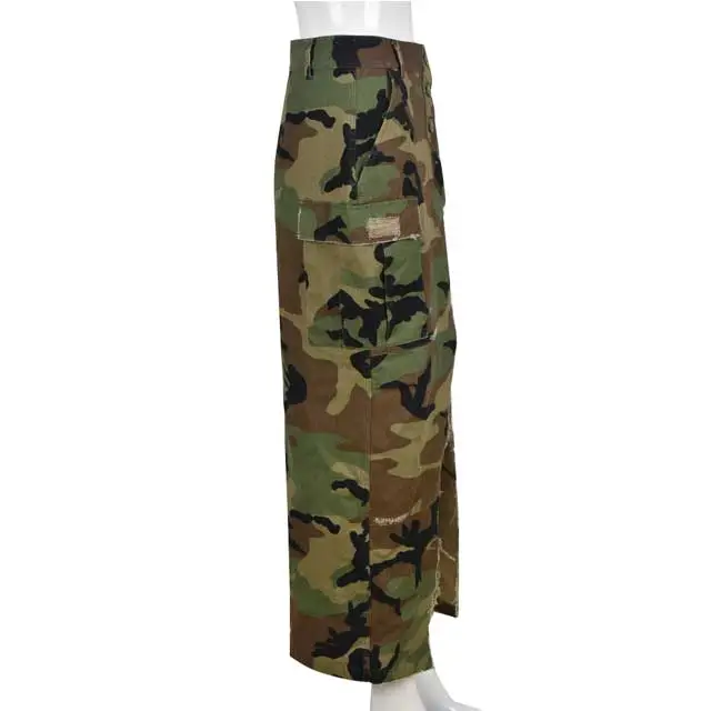 Camo Slit Maxi Skirt