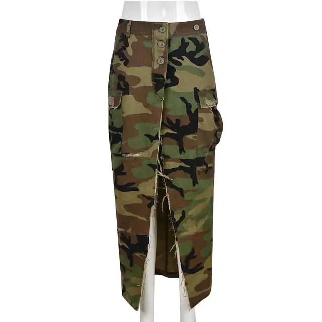 Camo Slit Maxi Skirt