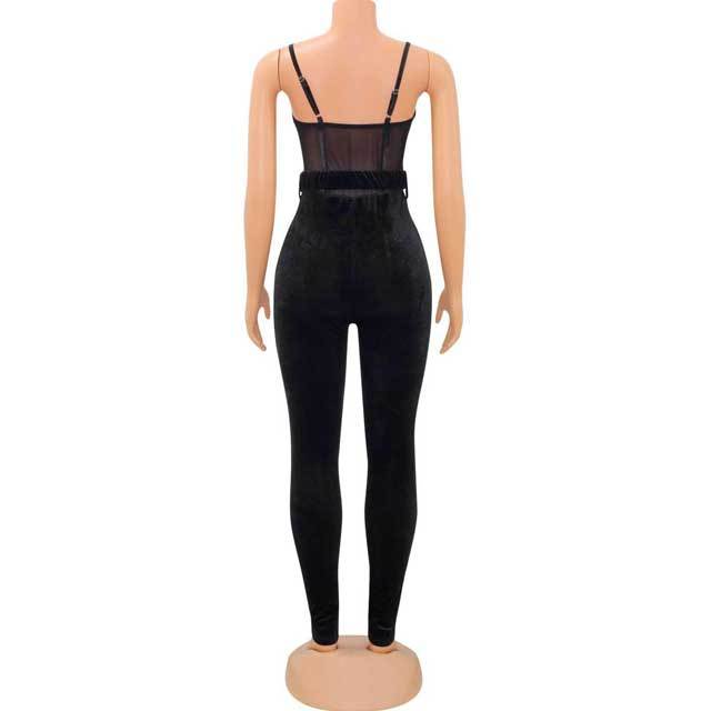 Zipper Mesh Velvet Jumpsuit