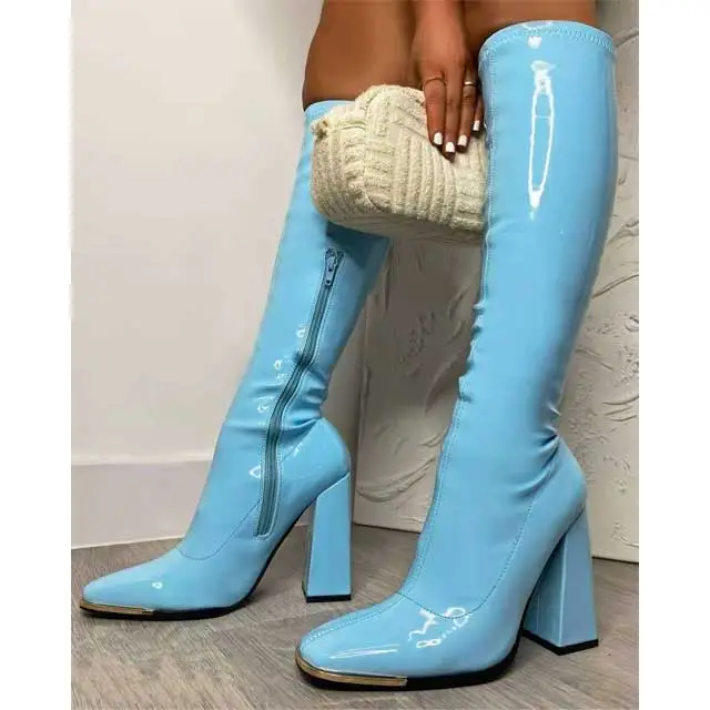 Zipper Leather Chunky Heeled Boots