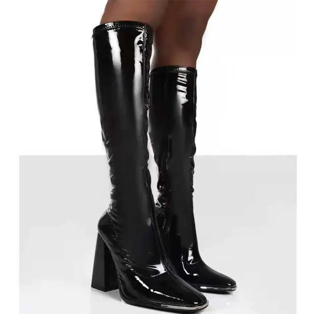 Zipper Leather Chunky Heeled Boots