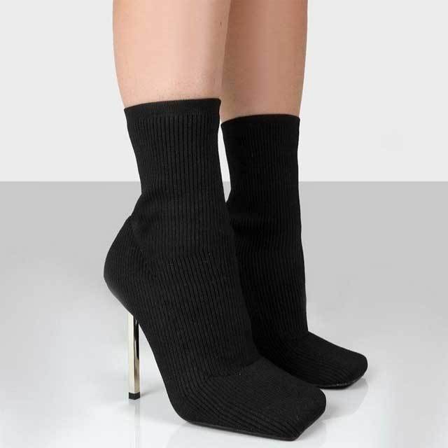 Square Toe Knitted Thin Heel Boots