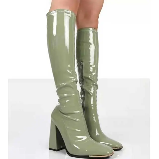 Zipper Leather Chunky Heeled Boots