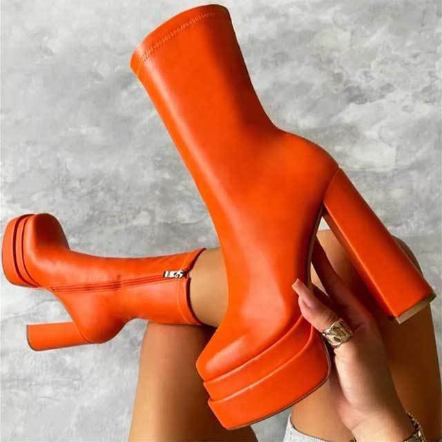 Leather Chunky Heeled Boots