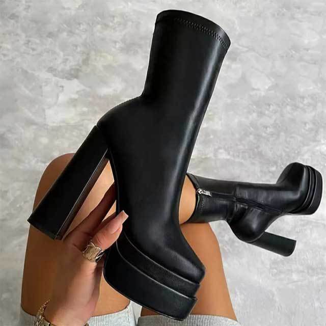 Leather Chunky Heeled Boots