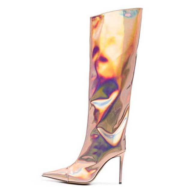 Pointed Toe High Heeled Leather Boots