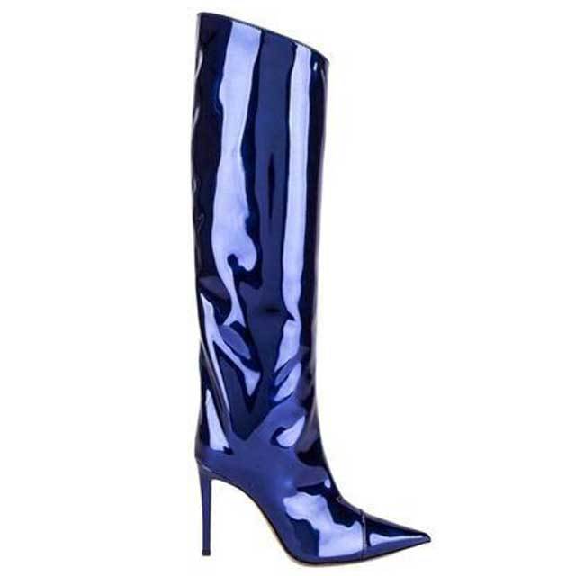 Pointed Toe High Heeled Leather Boots