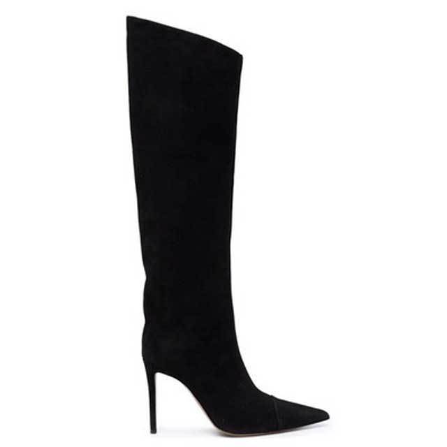 Pointed Toe High Heeled Leather Boots