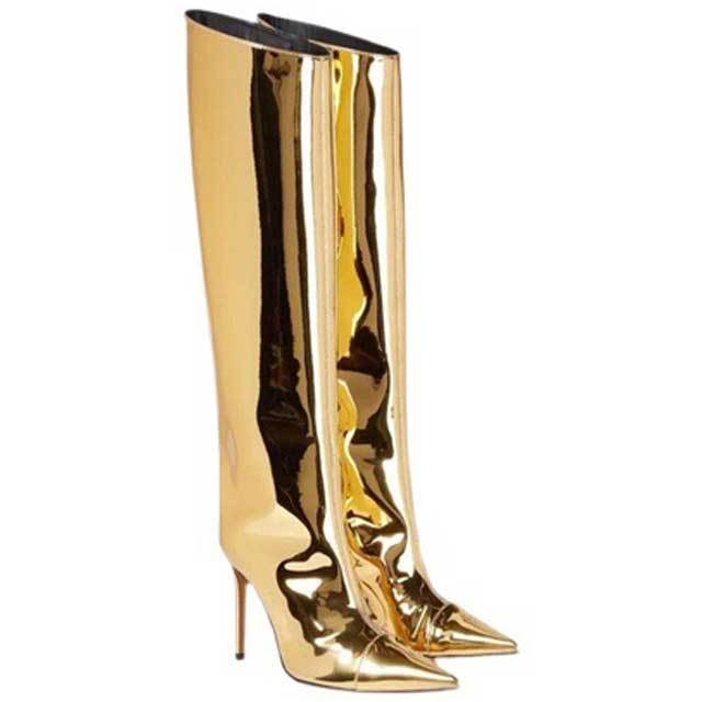 Pointed Toe High Heeled Leather Boots
