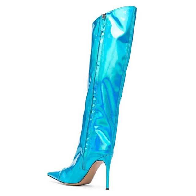 Pointed Toe High Heeled Leather Boots