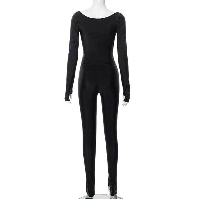 Basic Long Sleeve Casual Pants Set