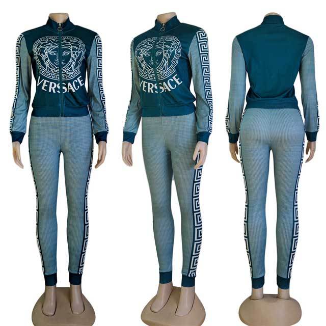 Letter Print Ribbed Tracksuit Set