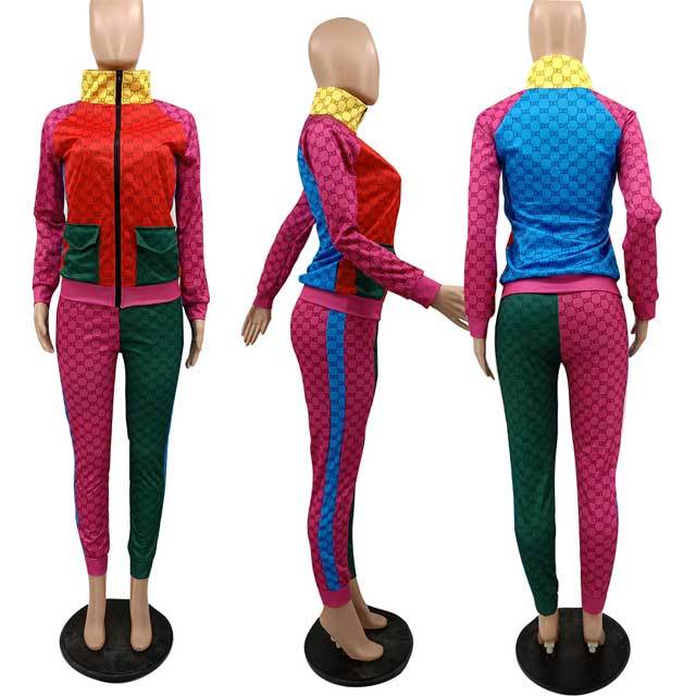 Color Block Casual Pants Suit