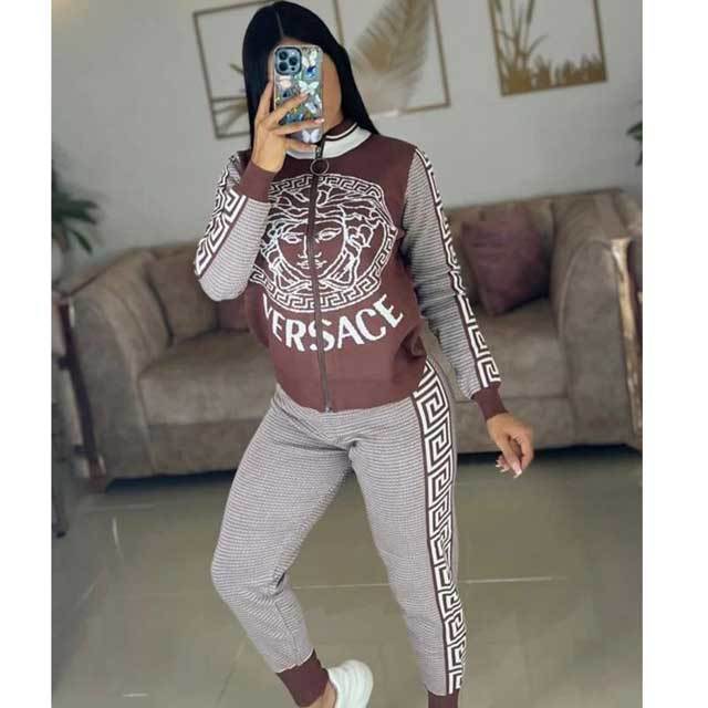 Letter Print Ribbed Tracksuit Set