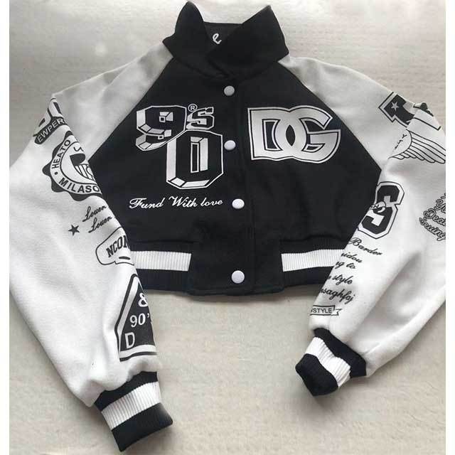 Letter Design Crop Baseball Jacket