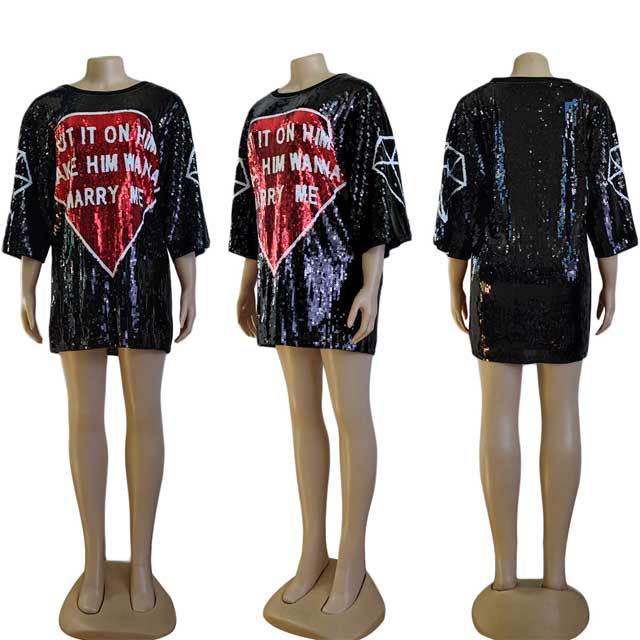 Letter Design Sequin Dress