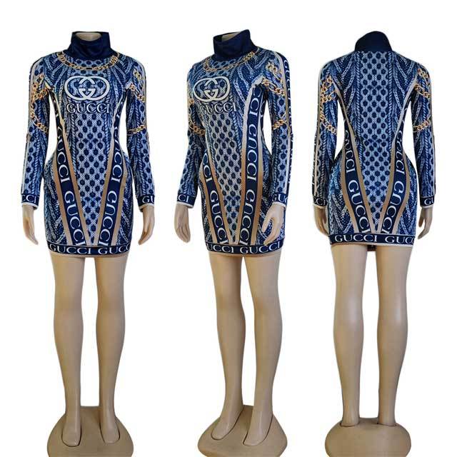 Printed Long Sleeve Bodycon Dress