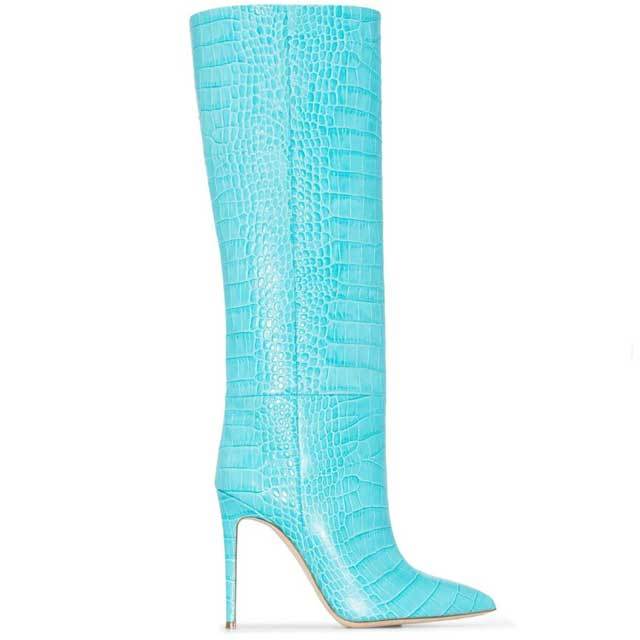 Crocodile Leather High Heeled Boots