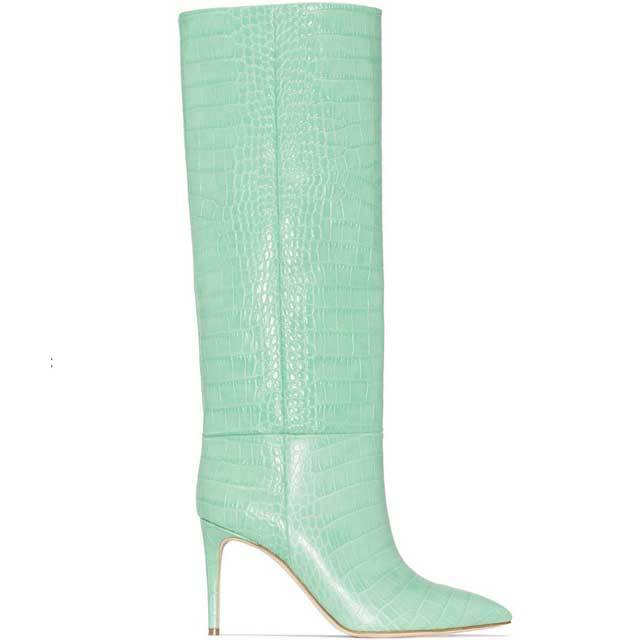 Crocodile Leather High Heeled Boots