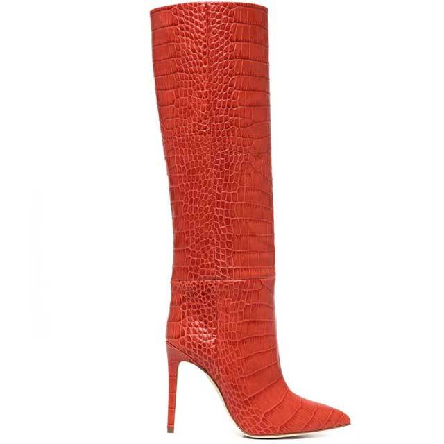 Crocodile Leather High Heeled Boots