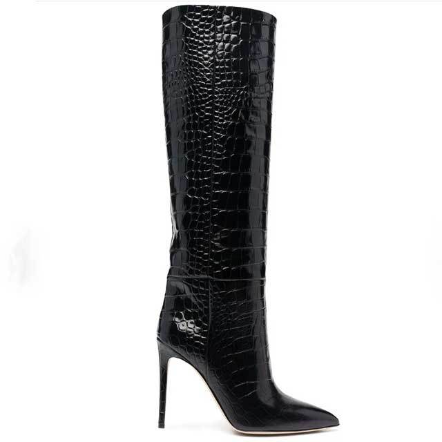 Crocodile Leather High Heeled Boots