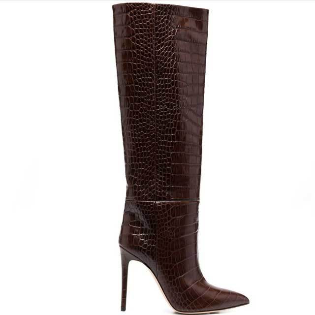 Crocodile Leather High Heeled Boots