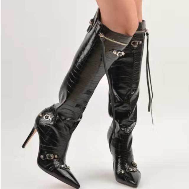 Leather High Heeled Long Boots