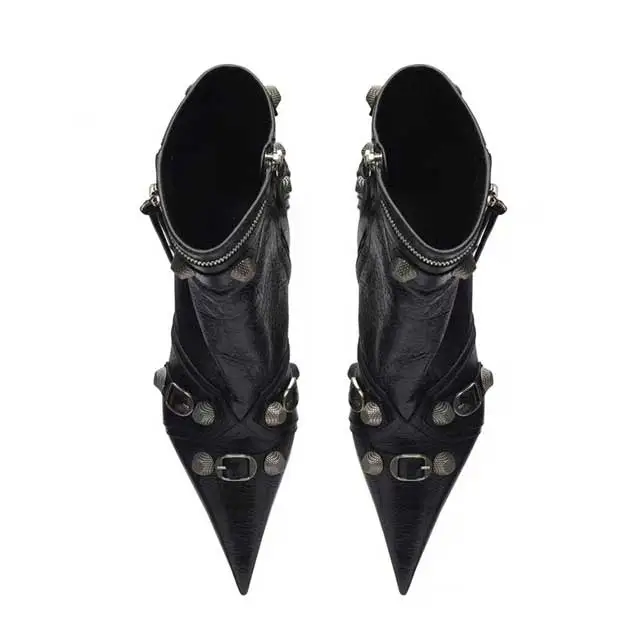 Pointed Toe High Heeled Leather Boots