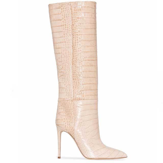 Crocodile Leather High Heeled Boots