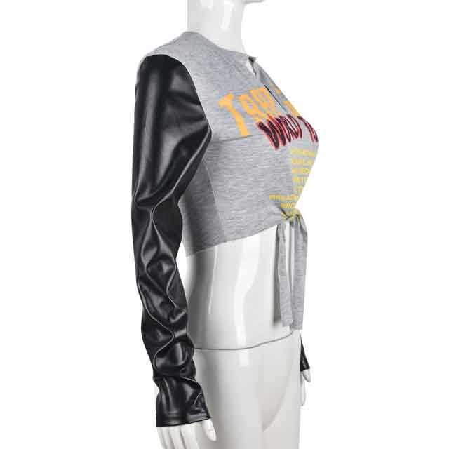 Leather Sleeve Irregular Top