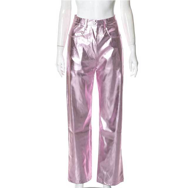 Candy Color High Waist Leather Pants