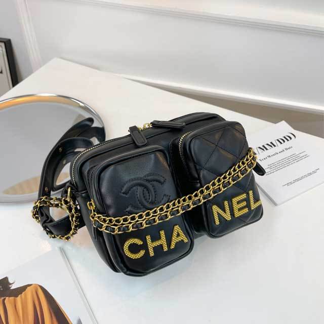 Letter Design Chain Leather Cross Body Bag