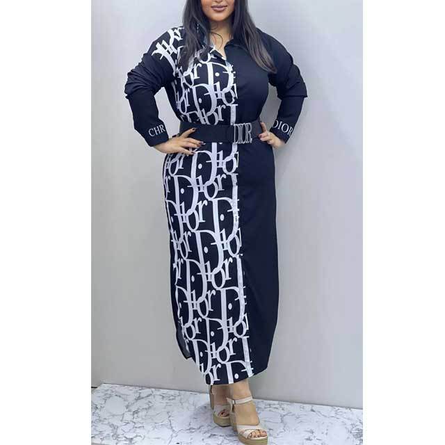 Letter Print Maxi Shirt Dress