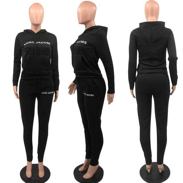 Letter Print Hoodie Top Casual Tracksuit