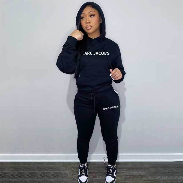 Letter Print Hoodie Top Casual Tracksuit