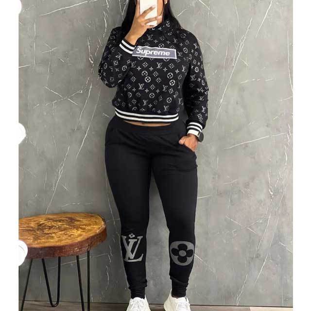 Printed Hooded Top Casual Jogging Suit