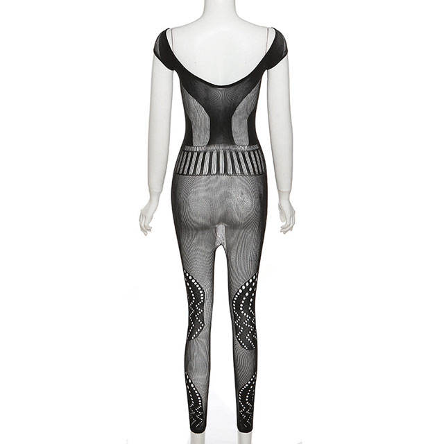 Hollow Out Jacquard Lingerie Jumpsuit