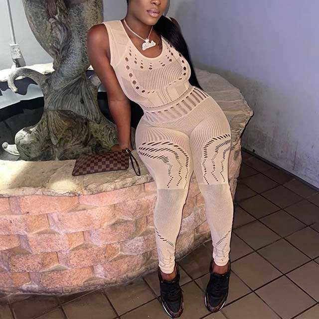 Hollow Out Jacquard Lingerie Jumpsuit