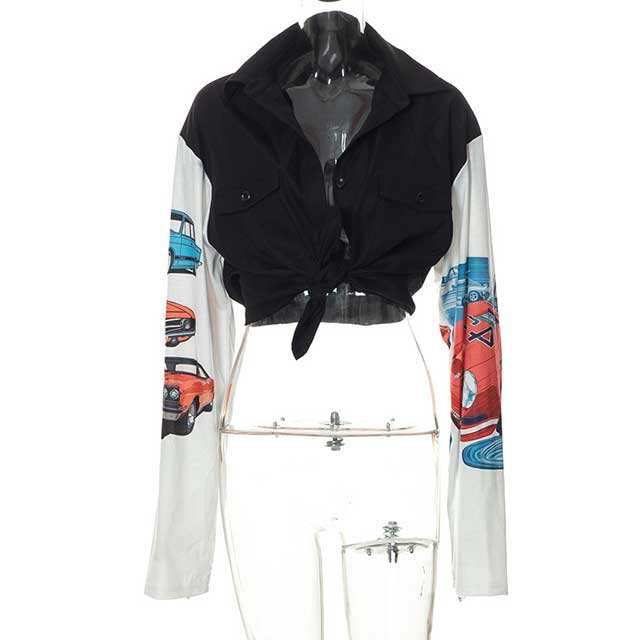 Cartoon Print Color Block Casual Shirt