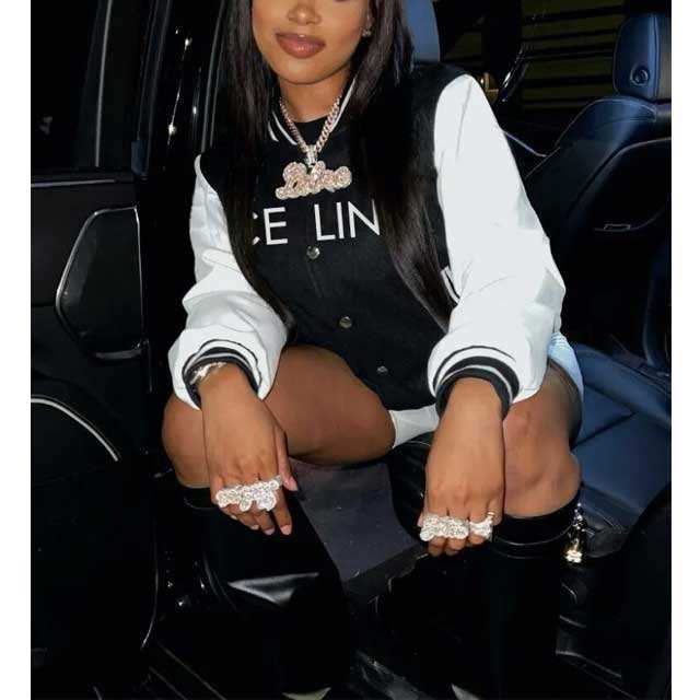 Letter Print Color Block Baseball Jacket