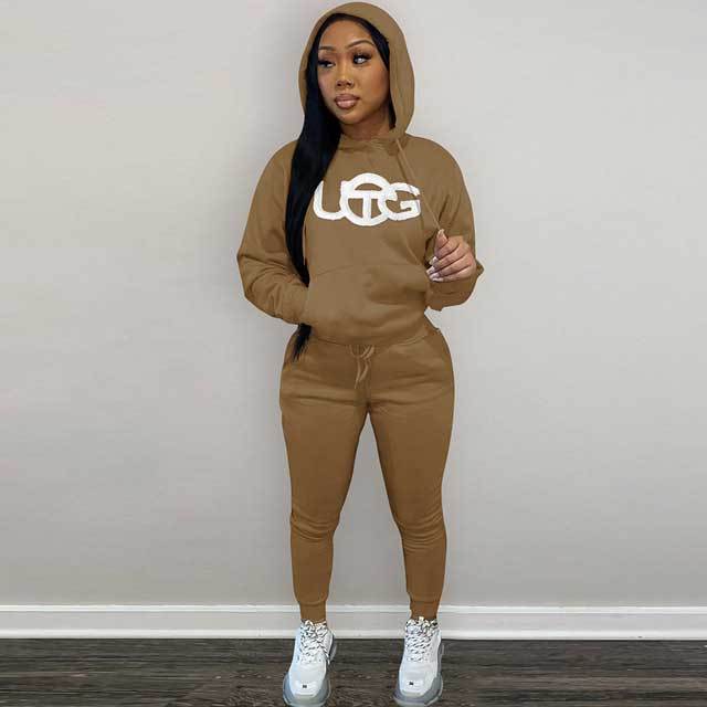 Embroidery Casual Hooded Tracksuit Set