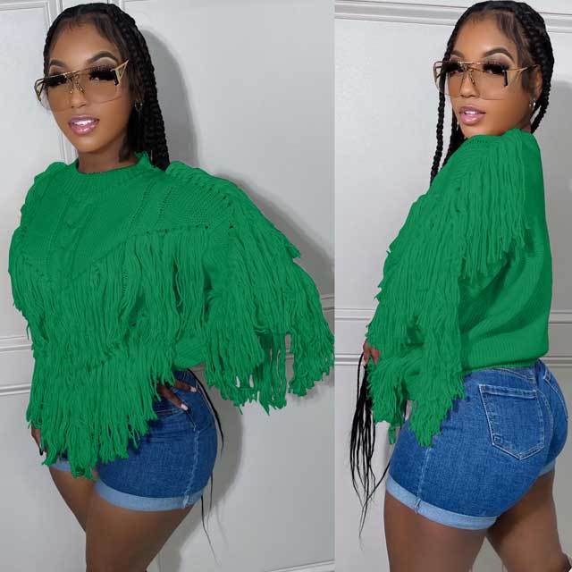 Crochet Knit Fringe Sweater Top