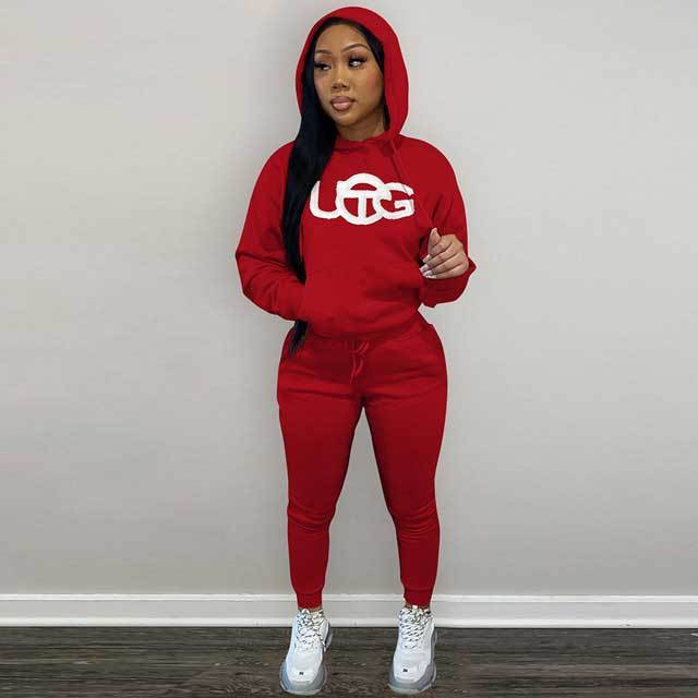 Embroidery Casual Hooded Tracksuit Set
