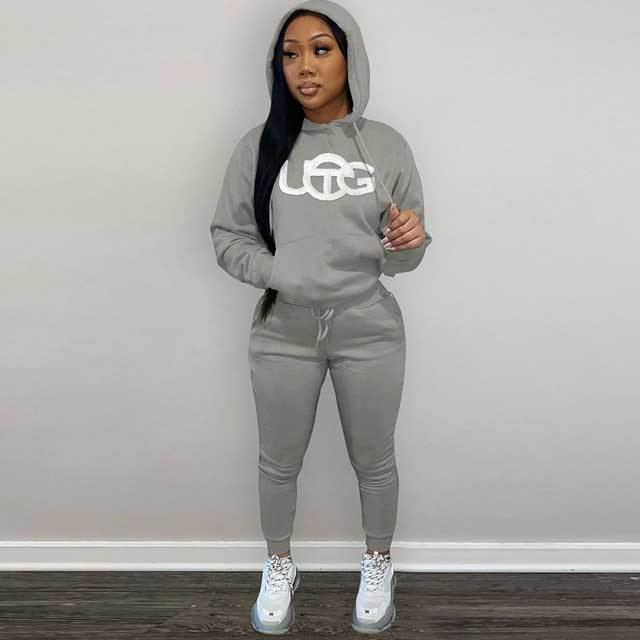 Embroidery Casual Hooded Tracksuit Set