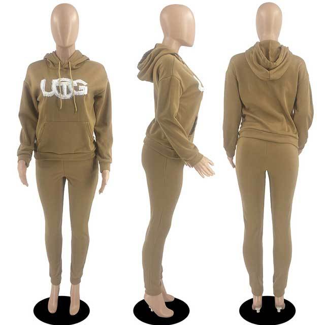 Embroidery Casual Hooded Tracksuit Set