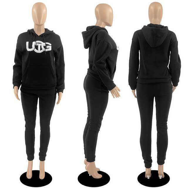Embroidery Casual Hooded Tracksuit Set