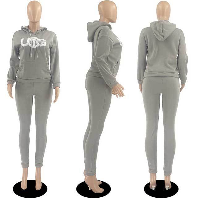 Embroidery Casual Hooded Tracksuit Set