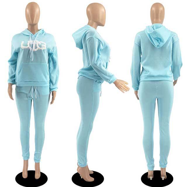 Embroidery Casual Hooded Tracksuit Set