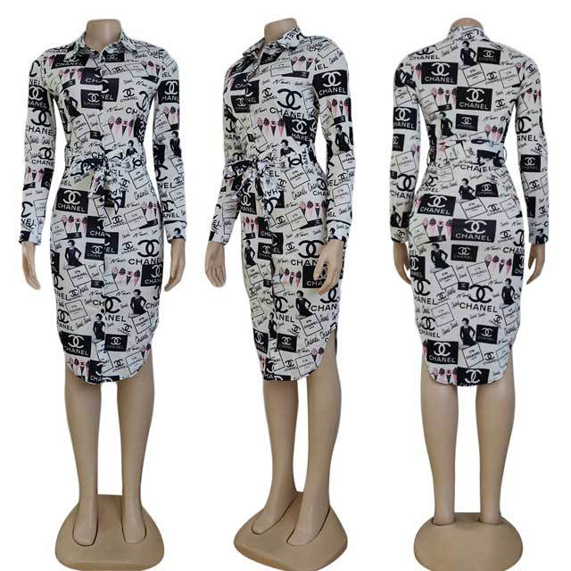 Printed Long Sleeve Shirt Dress